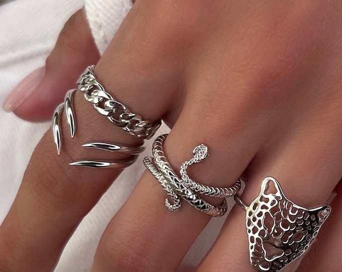 Gold panther ring, adjustable gold ring, silver panther ring