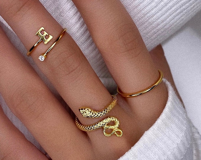Adjustable Gold Silver Snake RING, Boho Open Ring