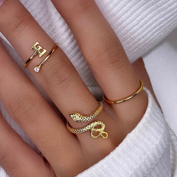 Adjustable Gold Silver Snake RING, Boho Open Ring