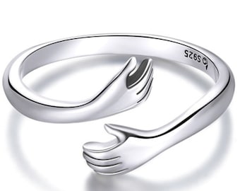 Happyyami Couples Hugging Hands Rings - Silver Adjustable Lover Rings, 1 Pair - View #3