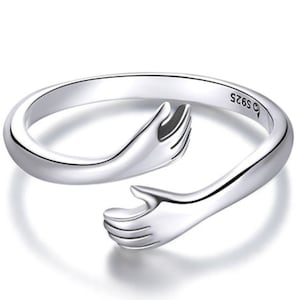Love Hug Ring, Love Hugging Hand Stackable Ring, Adjustable silver ring, Couple ring