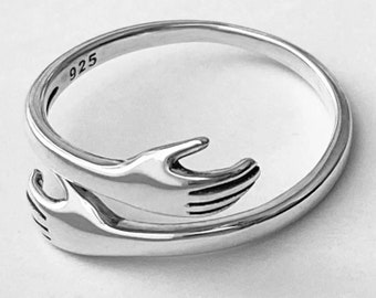 925 Sterling Silver Love Hug Ring Band Open Finger Fully Adjustable Jewelry @sh
