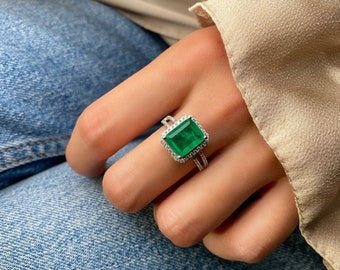 Emerald Ring, Birthstone Jewelry, Birthstone Rings, Raw emerald engagement ring