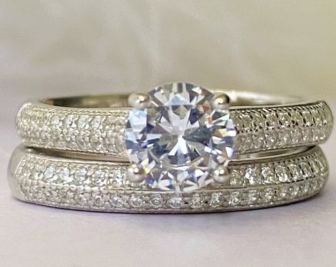 Double ring, gemstones ring, silver ring, Fake diamond ring
