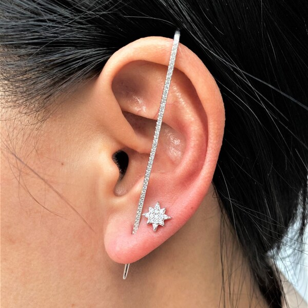 Silver ear wrap crawler hook earrings clearance