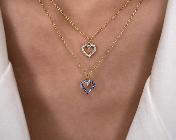 Heart Necklace, Silver Necklace, Silver Heart Diamond Necklace