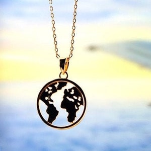 Sterling Silver World Map Necklace: Dainty Travel Jewelry