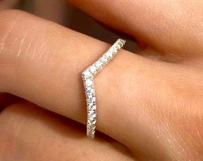 V ring, crystal ring, sterling silver ring, gemstone ring