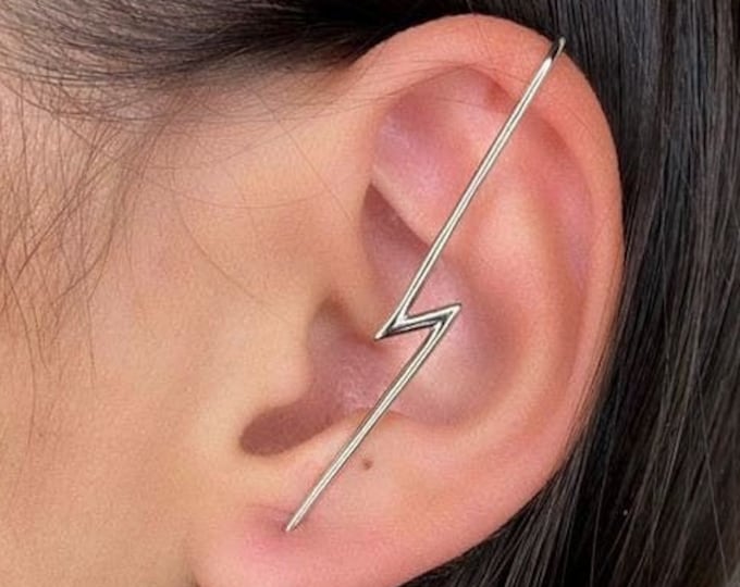 Ear Wrap Crawler Hook Earrings, Silver ear pin, Pin ear cuff, Gold ear pin, Climber Helix Cartilage No Piercing Minimalist Ear Cuff