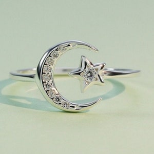 Open Moon Ring, Star Ring, Crescent Moon Ring, Moon Celestial Ring