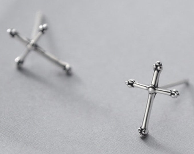 Cross Earrings, Sterling Silver Cross Studs
