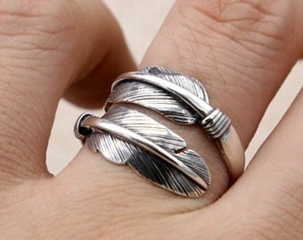 Feather ring, Silver Angel Wing Feather Adjustable Ring