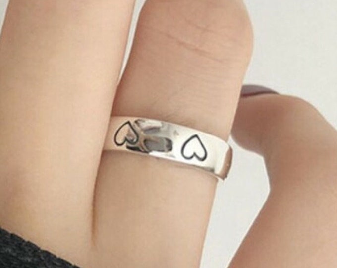Heart ring, Adjustable silver ring, Sterling silver Love ring