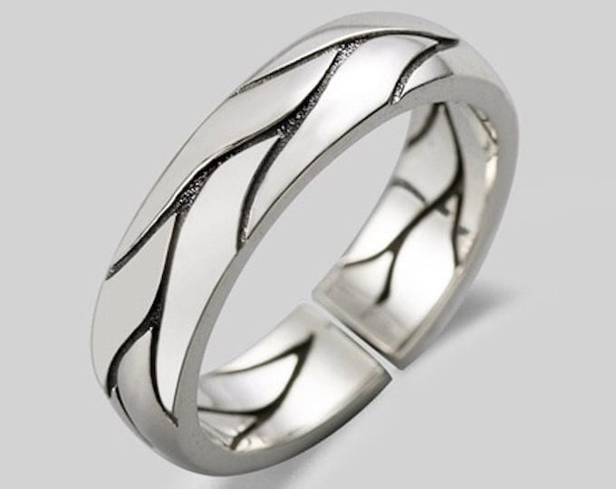 Pattern ring, Adjustable silver ring, Strips pattern adjust ring