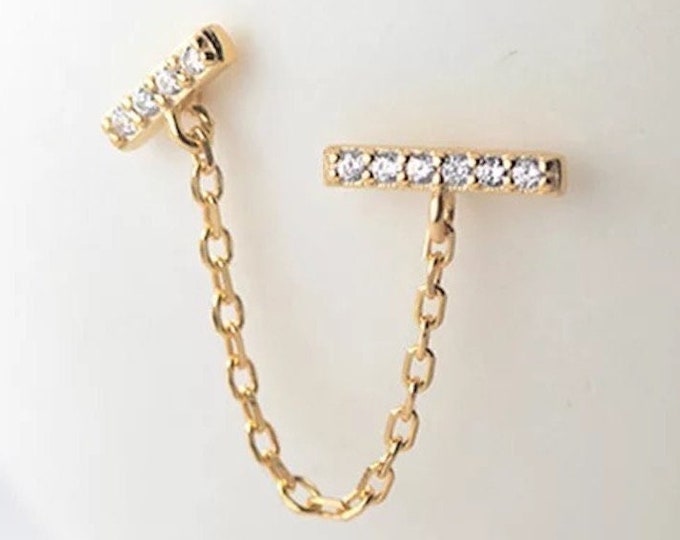 Double Chain Earring, Silver Chain Earrings, Double piercing earrings