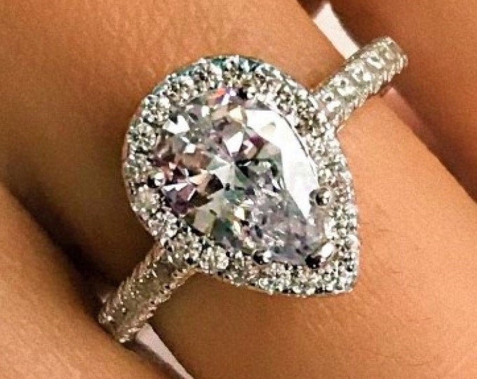Teardrop silver zircon ring, Engagement ring, Summer jewelry