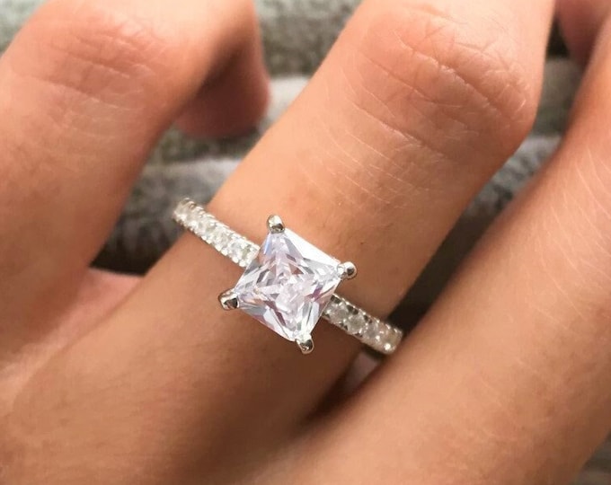 Engagement zircon ring, anniversary ring, wedding ring, silver ring
