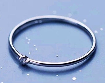 Thin ring, tiny CZ silver band, silver ring