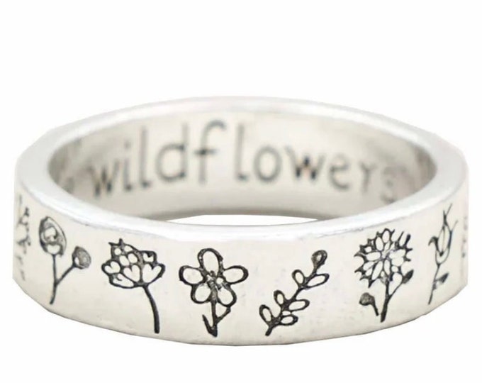 Wildflower Ring, Silver Flowers Ring, Floral Ring, 7 US ring