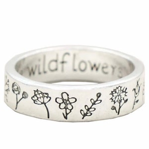 Silver Plated Wildflower Ring: Floral Band, Size 7