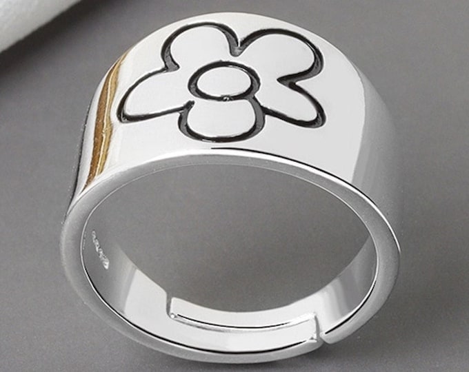 Flower RING Adjustable floral silver ring