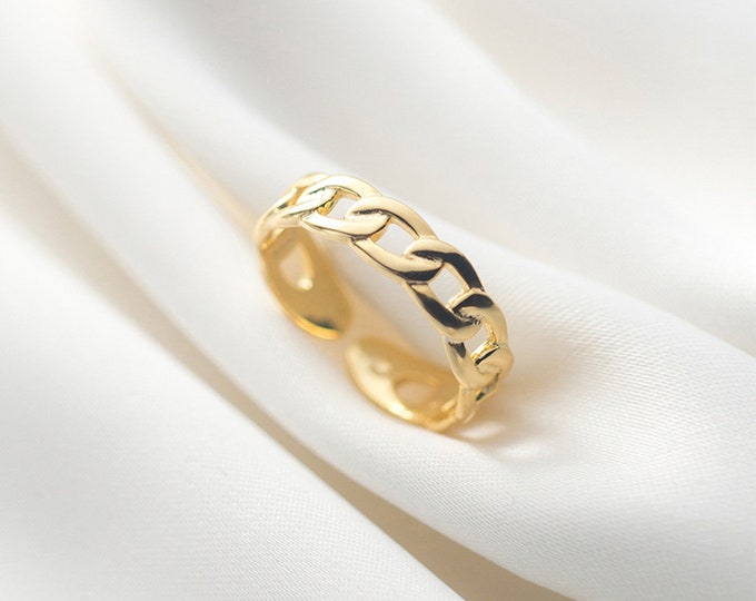 Gold Chain Ring, Curb Chain Ring, Cuban Link Ring, Silver ring