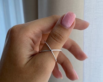 Adjustable Sterling Silver X Ring: Minimalist Cross Ring
