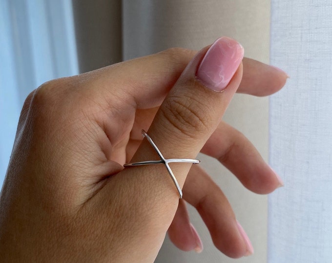 Cross Ring, X ring, Adjustable silver ring