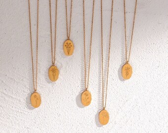 Birth Flower Necklace: Stainless Steel Zodiac Pendant, Hypoallergenic