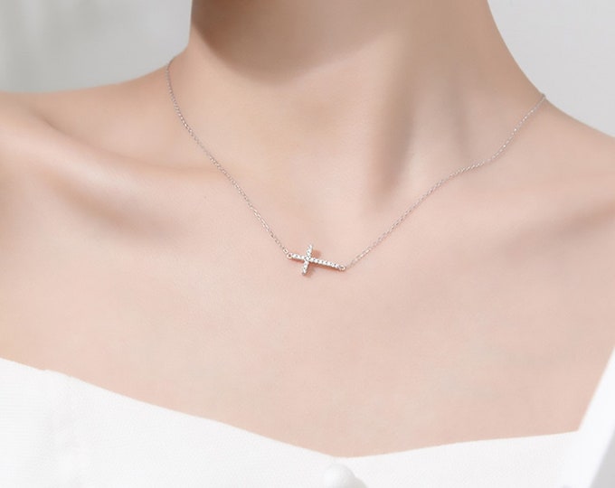 Cross Necklace, Diamond Cross Necklace, Cross pendant, Religious Necklace, Dainty Cross Necklace,