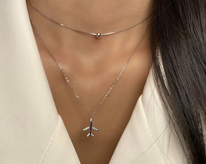 Sterling Silver Airplane Jewelry Set: Zircon Travel Gift