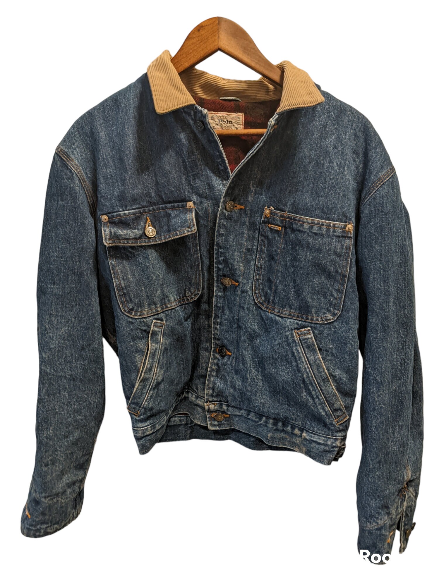 Vintage Polo Ralph Lauren Denim Jacket Coat Sm Corduroy Collar - Etsy