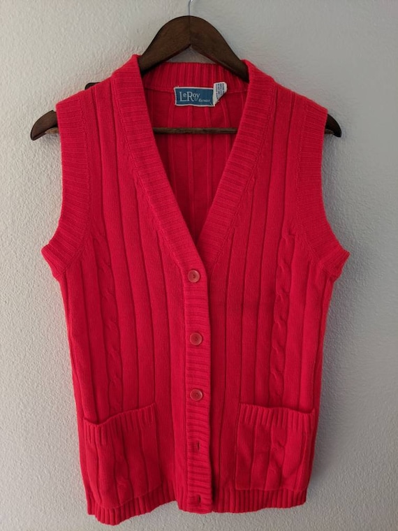 LeRoy Vintage Acrylic Sweater Vest Orange Knit Siz