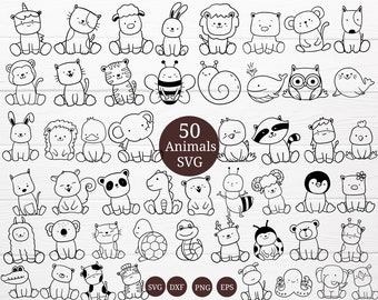 50 Animals Bundle SVG For Cut file, animal hand drawn style,svg,dxf,png,eps, for cricut Silhouette,Cameo,