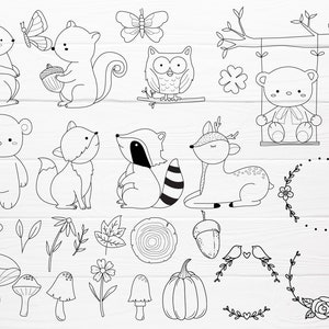 30 Woodland Animals Bundle SVG For Cut File, Coloring Forest Head Animal Outline