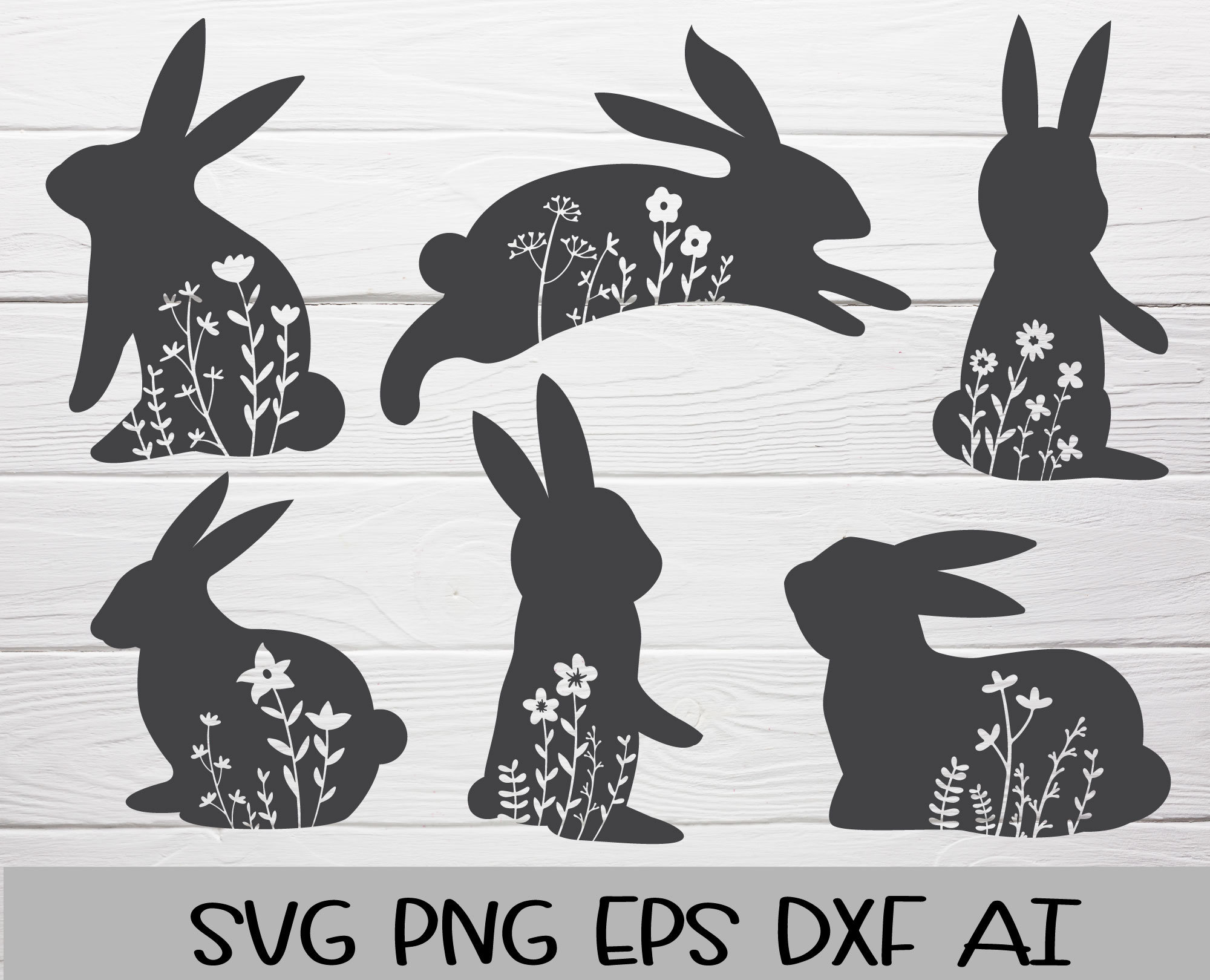 Floral Bunny SVG Bundle Cut File,circut, Bunny With Flower, Easter ...