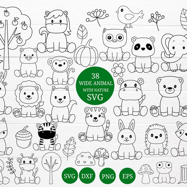 38 Jungle Animals Bundle SVG For Cut File,Jungle animals, Clipart ,animal hand drawn style,svg,dxf,png,eps, for cricut Silhouette,Cameo,