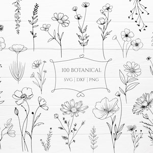 100 Botanical Svg Bundle Plotterdatei, Floral,Blumenblatt,Blätter,Botanische Clipart handgezeichnet doodle style svg,png,eps, für cricut Bild 1