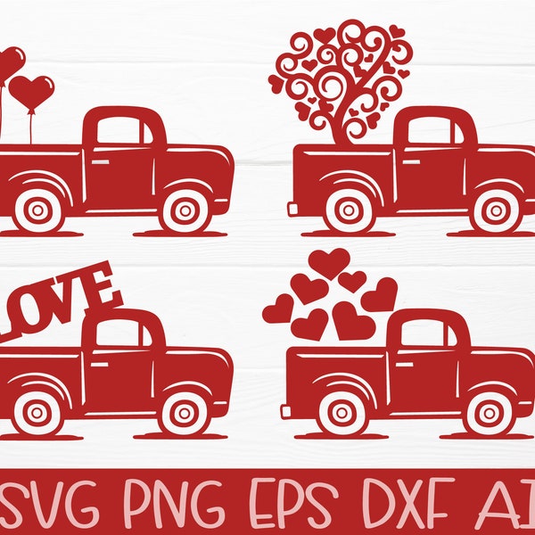 Valentines red Truck Bundle Svg, ,Valentines SVG CuttingFile,Cut file,Valentines CriCut Files,svg Silhouette,