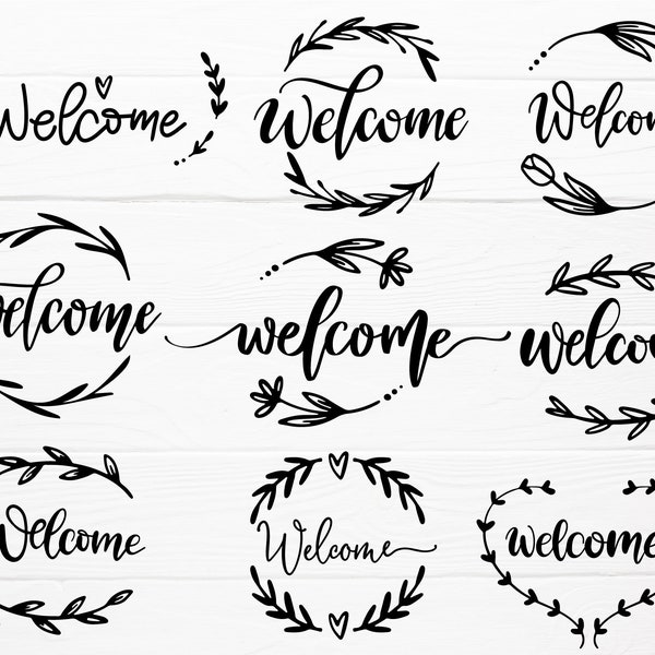 Welcome with Laurel wreaths svg for cut file,dxf,png,eps,ai, hand drawn style for cricut
