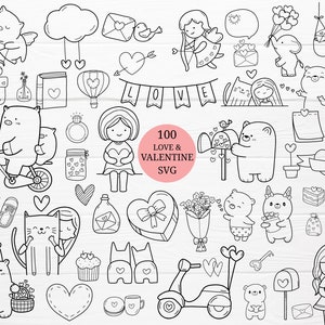 100 Valentine's Day svg  Bundle For Cut file,Love, cute animal,element svg , Doodle, hand drawn,Cartoon, svg,dxf,for cricut Silhouette,Cameo