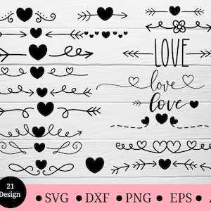21 Valentine SVG-Pfeile, Blumendesign, Element, dekorieren, für Schnittdatei, Liebespfeil SVG, Herzdesign, Doodle, handgezeichnet, Line Art Design, Silhouette, Cricut