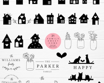 Familie Nachname Zuhause svg Bundle geschnitten Datei,Bauernhaus Kranz dxf,png,Familie,Blume svg Monogramm svg,Blätter handgezeichnet,für Silhouette Cricut