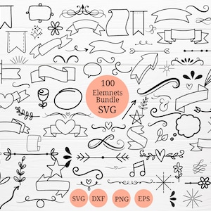 100 elemente bündeln svg für cut Datei, swirn svg, Linie Kunst svg, Border svg, Blume, svg, unter Linie svg, handgezeichneter Stil, svg, für Cricut Silhouette, svg