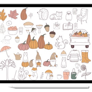 72 Autumn Procreate Stamps Brush, Fall Procreate Stamps,Pumpkin ,Doodle Style