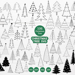 106 Pacote de Árvore de Natal SVG, arquivo de corte de Árvore de Natal, Natal, cricut, Árvore, enfeites Doodle, desenhado à mão, svg, dxf, png, Silhueta, Cricut,