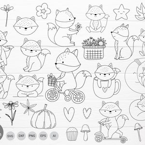 Fox cartoon bundle svg,cute animal cut file,clipart SVG For Cut file,animal hand drawn style,svg,png,eps, for cricut Silhouette,Cameo,