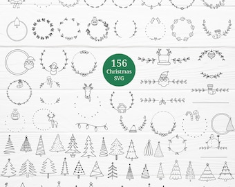 156 Christmas wreath svg bundle,border,floral christmas tree svg cut file, santa,merry christmas,drawn,svg,dxf,png,eps,cricut Silhouette