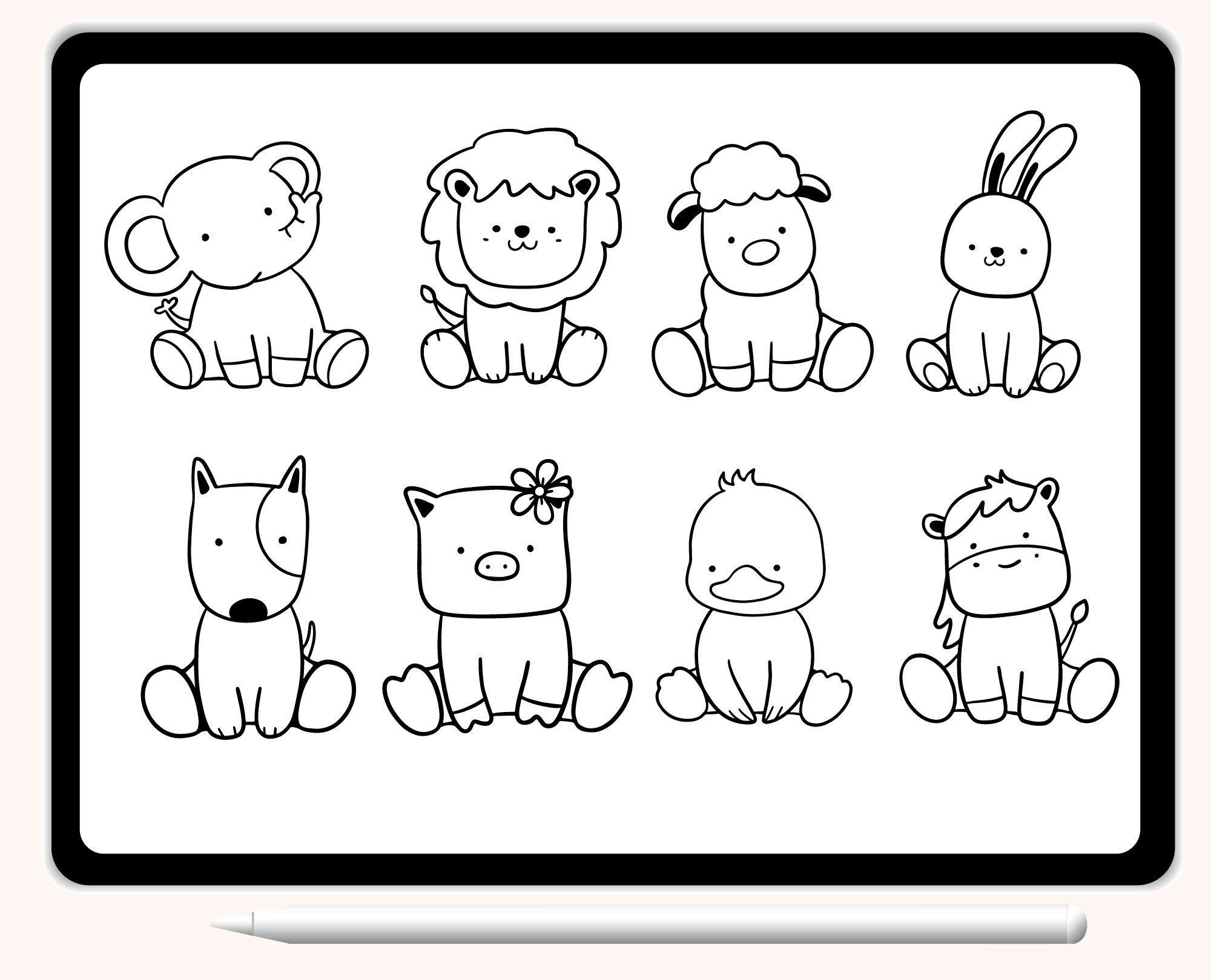 50 Animals Procreate Stamps Cute Animal Cartoon Doodlehand Etsy