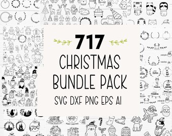 717  Christmas Bundle SVG For Cut File,Christmas Tree,ornaments Doodle,gnome,Christmas clipart Cartoon,svg,dxf,png for cricut Silhouette